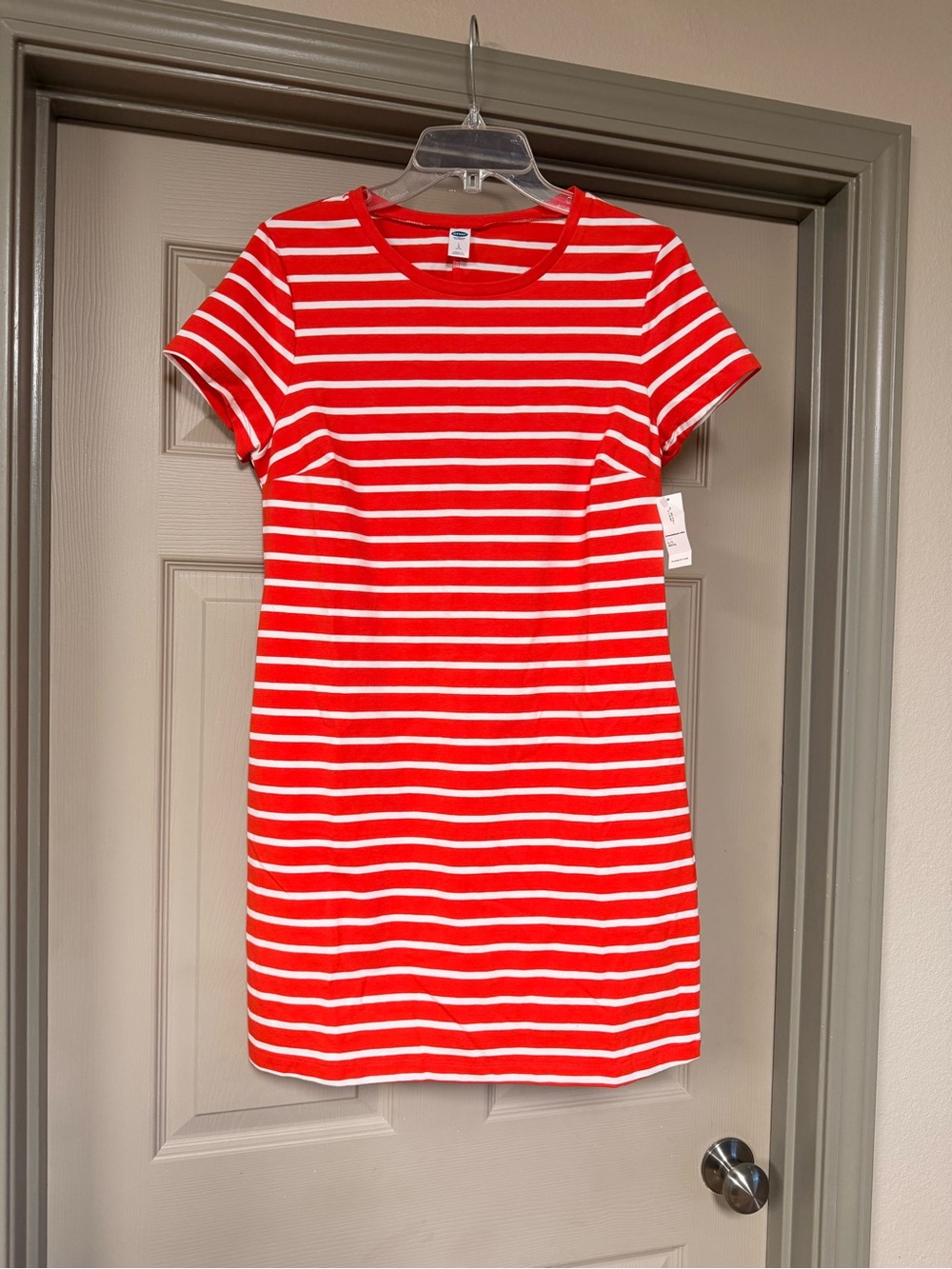 Old Navy Orange and White Striped Tee Mini Dress